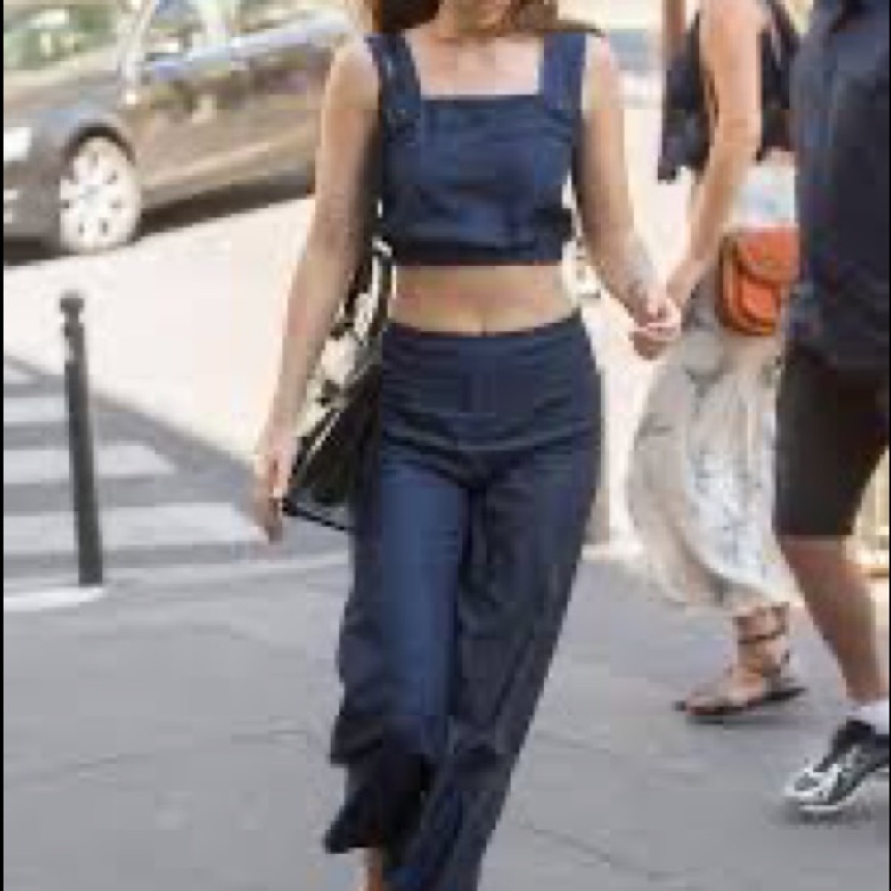 STAUD Denim Finn Crop Top & Oscar Culotte ASO Dakota Johnson